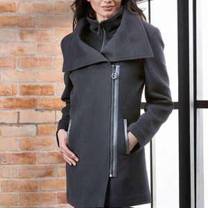 NEW Nikki Jones Dark Gray Double Zipper Wool Cashmere Winter Coat Sz 8